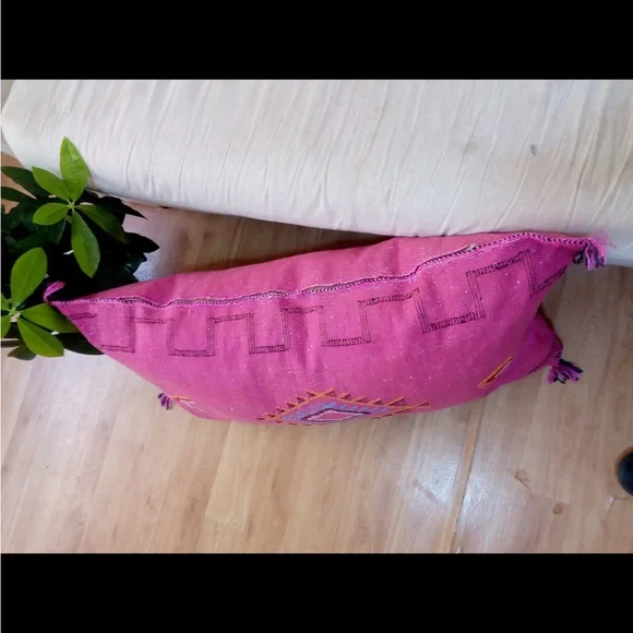 Moroccan Pillow - Lumbar Silk Cactus Pillow Pink Geometric pattern Cushion Boho